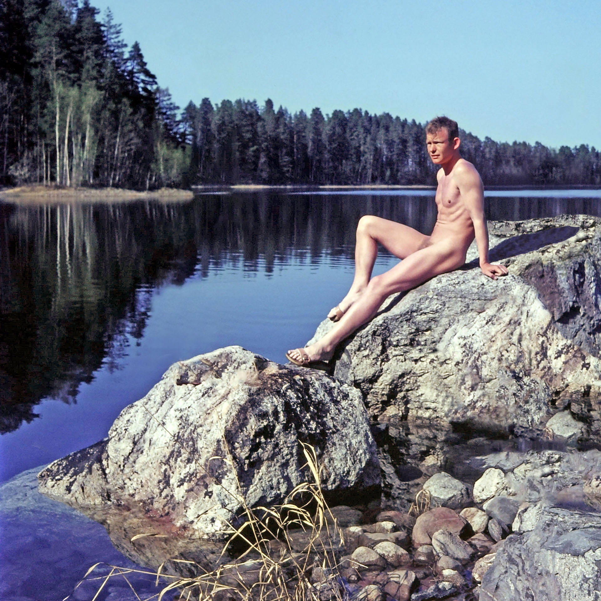 Naked and free in nature - Naked man on a trip to the north, Scandinavia, Finland
